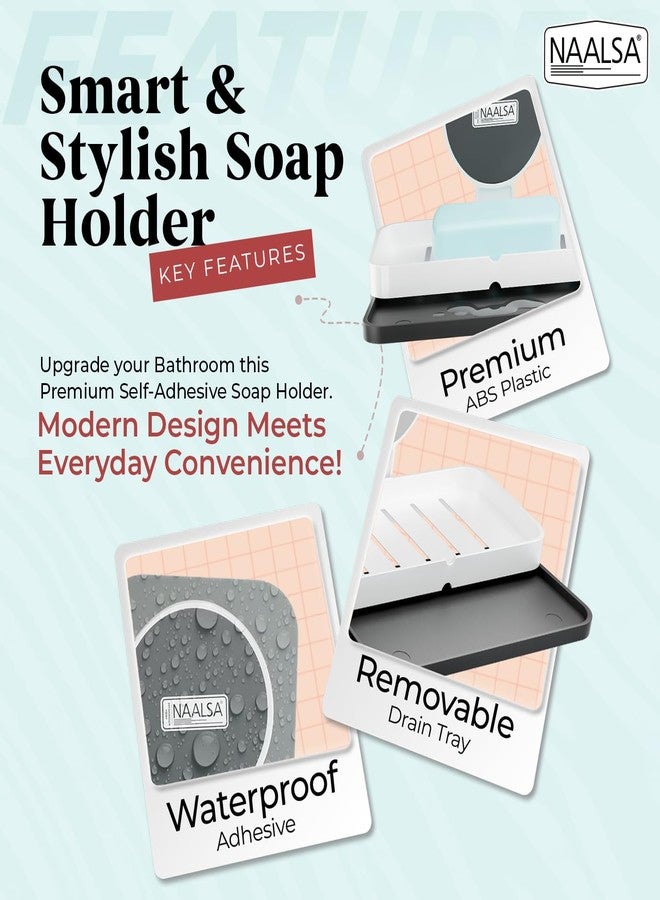 NAALSA 2Pc SAABU Soap Holder - Plastic Soap Box, Self-Adhesive Wall-Mounted Soap Case - Essential Bathroom Accessories Items, Durable Bathroom Soap Holder for Wall - Image 3